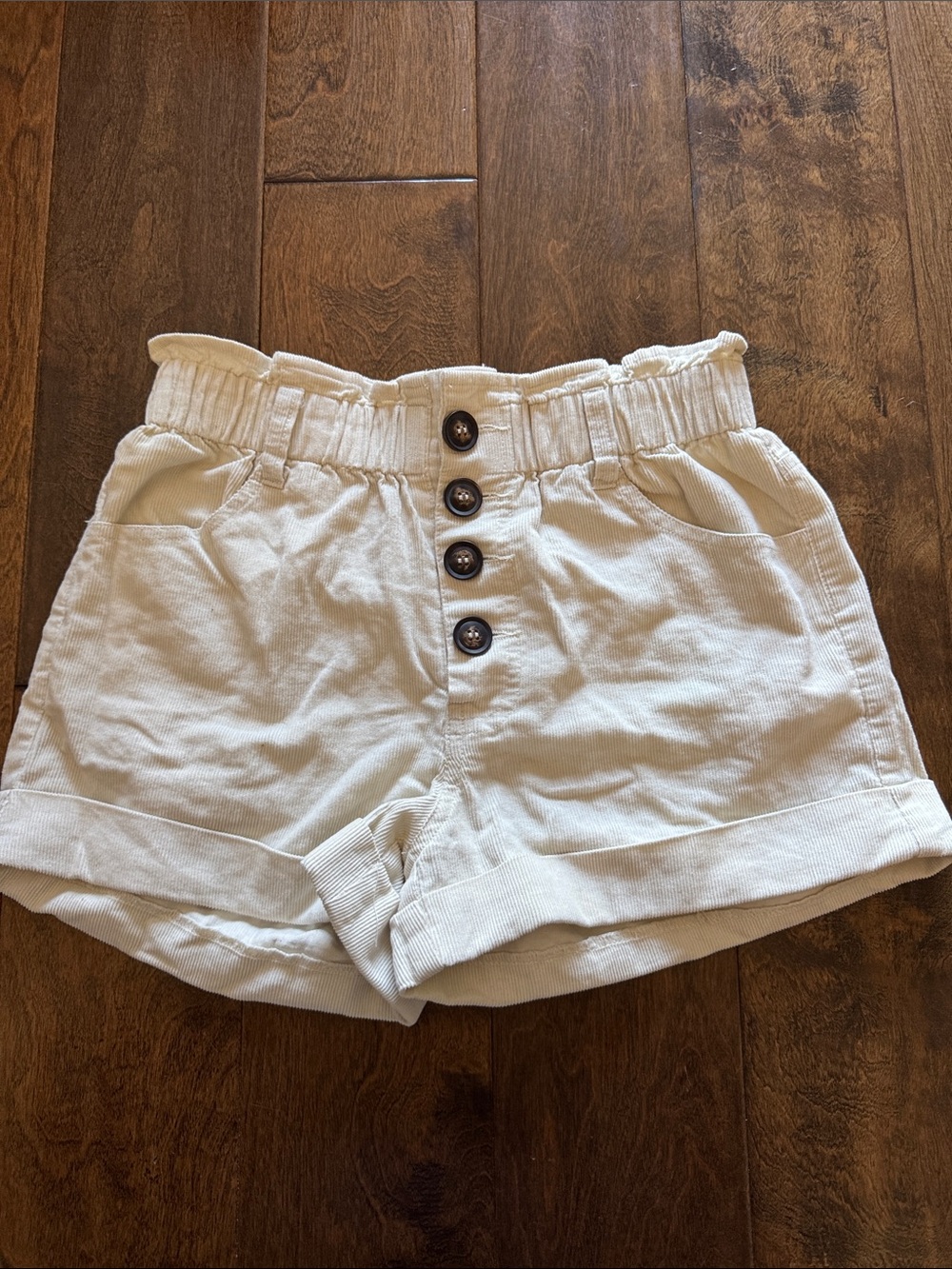 Francesca's Collections High Waist Ivory Button-Front Shorts
